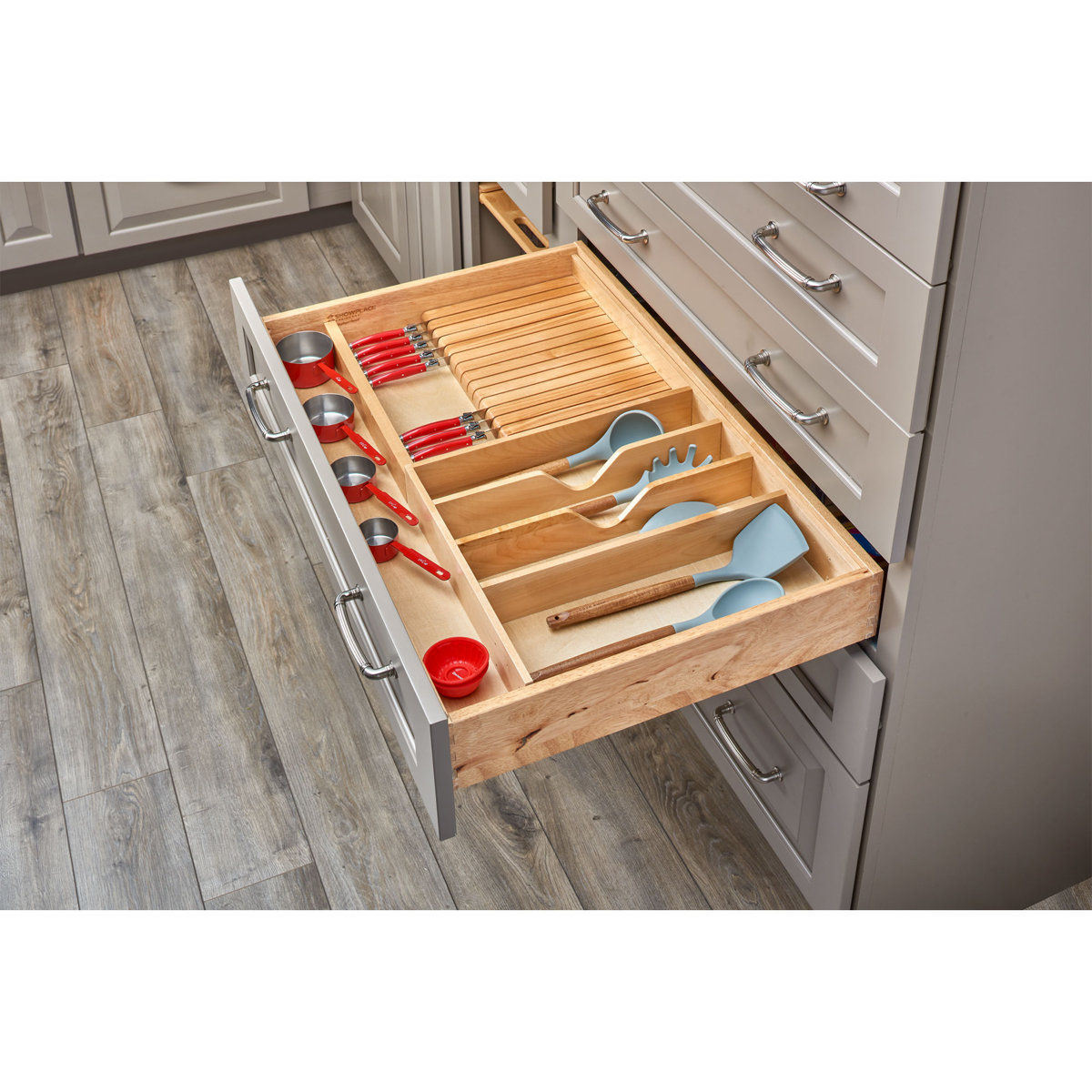 Rev-A-Shelf Wood Trim-to-Fit Shallow Utensil and Knife Block Kitchen Drawer Organizer Insert